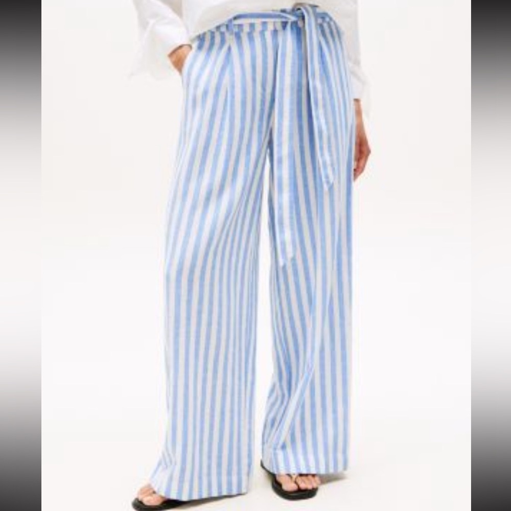 Tommy Hilfiger Women’s Striped Paperbag-Waist Wide-Leg Pants linen